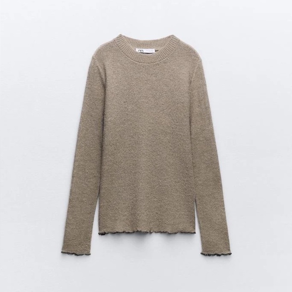 Zara Wool Alpaca Rolled Finish Knit Sweater